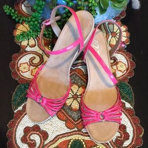 Pink ankle strap 3” wedge Sandals